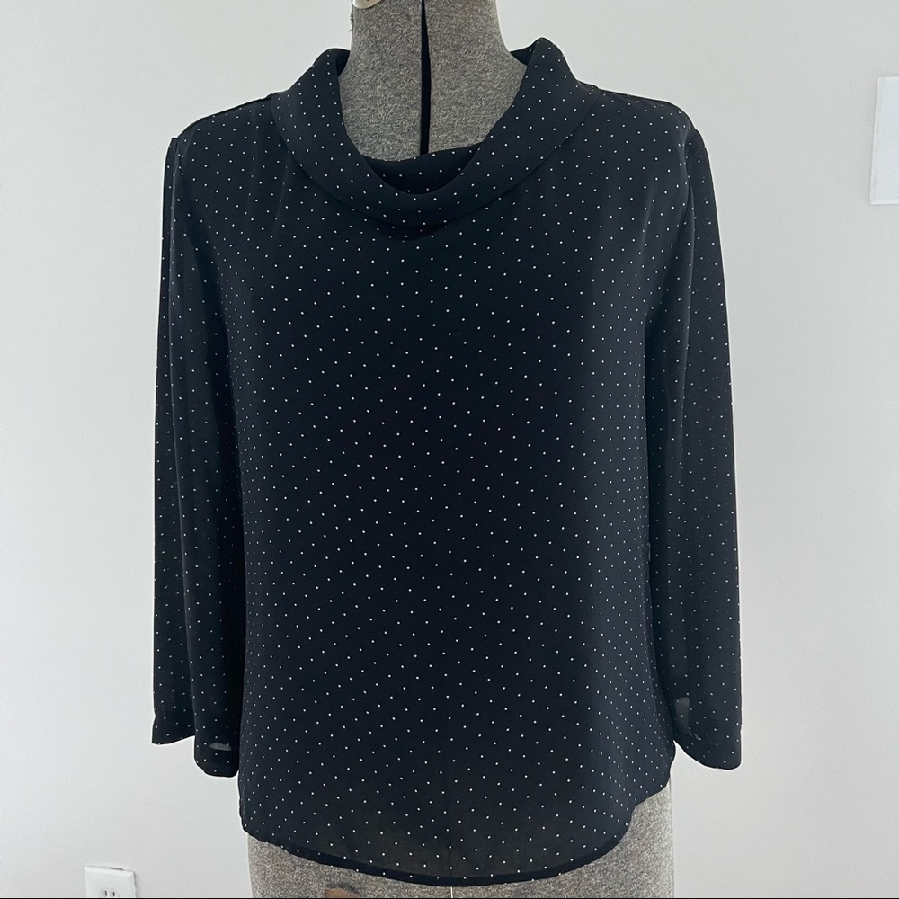 Cowl Neck Polka Dot Three Quarter Sleeve Blouse